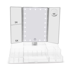 SINGLE SIDE MIRROR WITH LIGHT, TOUCH SENSOR LIGHTED MIRROR WITH ORGANIZER