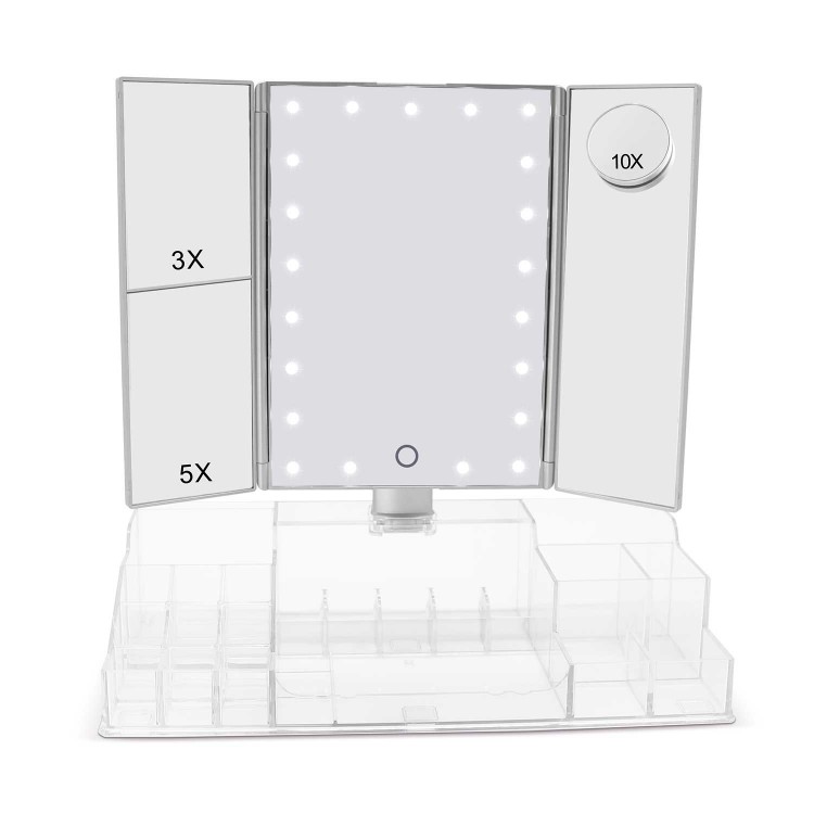 SINGLE SIDE MIRROR WITH LIGHT, TOUCH SENSOR LIGHTED MIRROR WITH ORGANIZER