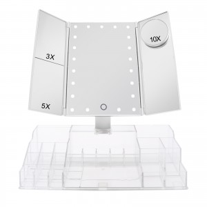 SINGLE SIDE MIRROR WITH LIGHT, TOUCH SENSOR LIGHTED MIRROR WITH ORGANIZER